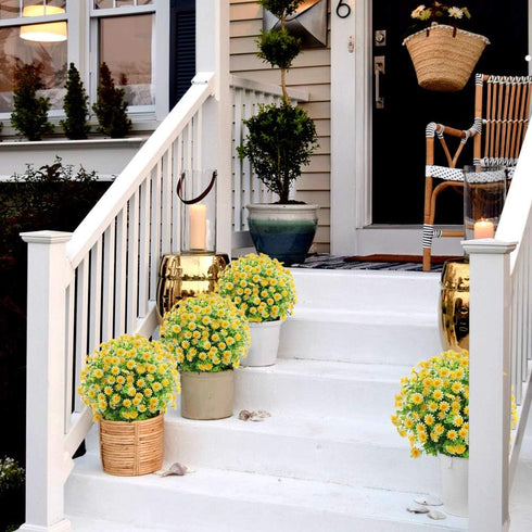 GREENRAIN 6 Bundles Artificial Daisy Flowers Outdoor Fake Flowers for Decoration No Fade Faux Plastic Flower Garden Porch Window Box Décor (Yellow...