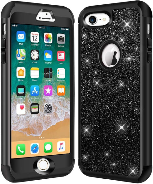 Hython Designed for iPhone 8, iPhone 7 Case, Heavy Duty Full-Body Defender Protective Case Bling Glitter Sparkle Hard Shell Hybrid Shockproof Rubb...