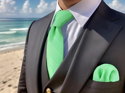 S&W SHLAX&WING Mens Necktie Set Solid Color Mint Green Ties and Pocket Square Sets Skinny Slim...