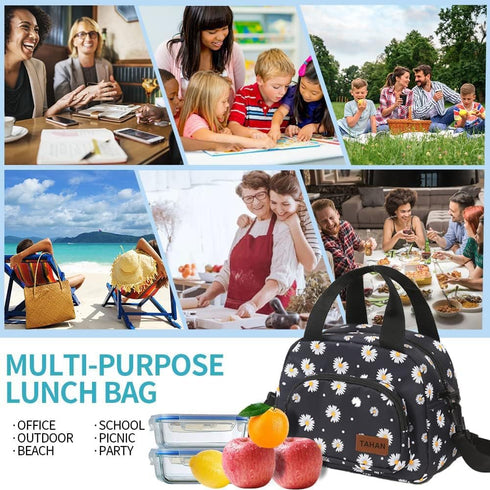 Insulated Lunch Box For Women Office Work Designer Small Lunch Cooler For Girls Fit Fresh Thermal Hot Lunch Bag For School Teen Three Pocket Soft ...