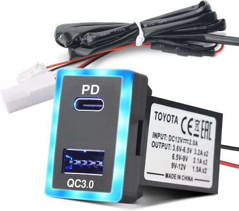 MICTUNING 12V/24V USB Type C Car Charger Replacement for Toyota, Dual USB Ports QC3.0 & PD Type C Car Power Socket Compatible with iPhone iPad PDA...