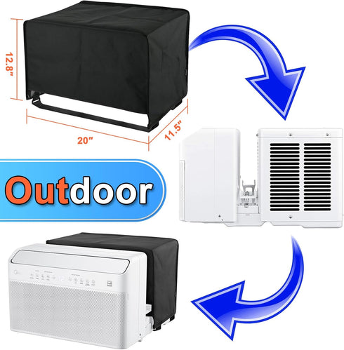 600D Outdoor Air Conditioner Covers and Indoor Air Conditioner Cover for U-Shaped Window Air Conditioner Unit, with Adjustable Hook and Loop Strap...