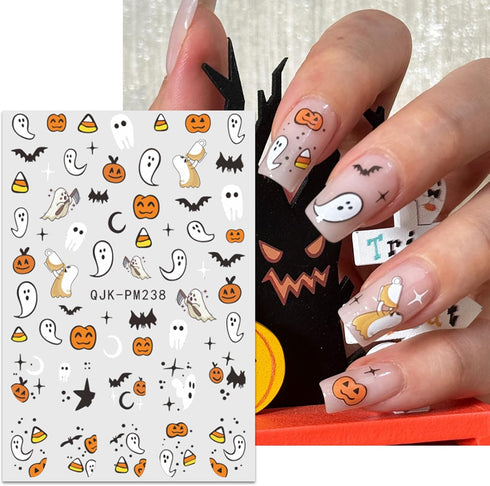 JMEOWIO 9 Sheets Halloween Nail Art Stickers Decals Self-Adhesive Cute Pumpkin Ghost Nail Supplies Nail Art Design Decoration Accessories...