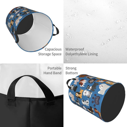 Cute Dogs Blue Round Laundry Hamper Storage Basket Toys Clothes Organizer Bin For Home Bathroom Bedroom Dorm Nursery, 38l...