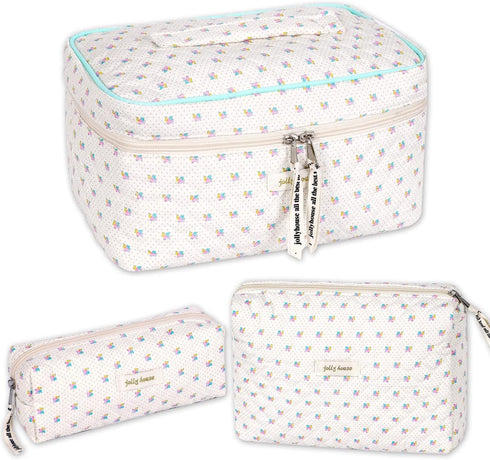3 Pieces Cotton Makeup Bag Large Travel Cosmetic Bag Coquette Floral Cosmetic Pouch Toiletry Bag (floral)...