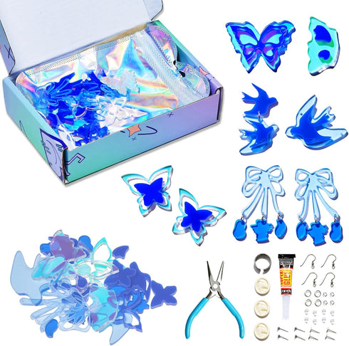 WOOYAS Earring Making Kit 50Pcs Blue Dream Theme Jewelry Making Kit 4-6 Pairs Fashion Colorful DIY Acrylic Earrings Kits for Women...