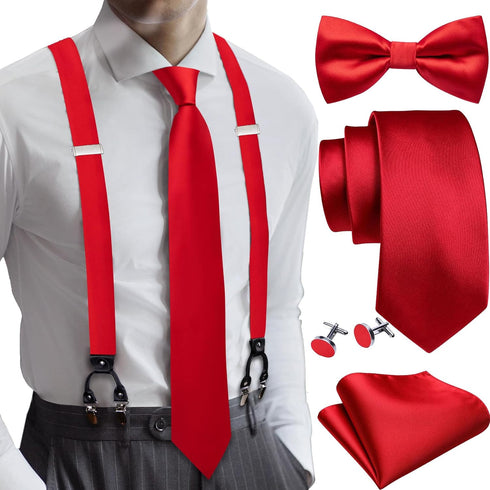 YOHOWA Suspenders for Men Tie Bowtie Set Adjustable Brace Handkerchief Cufflinks Strong Clip Elastic Band Wedding Party...