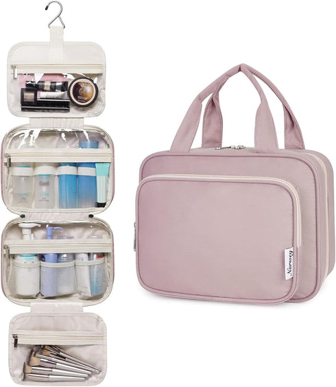 Narwey Hanging Toiletry Bag for Women Travel Makeup Bag Organizer Toiletries Bag for Travel Size Essentials Accessories Cosmetics (Dusty Rose (Med...
