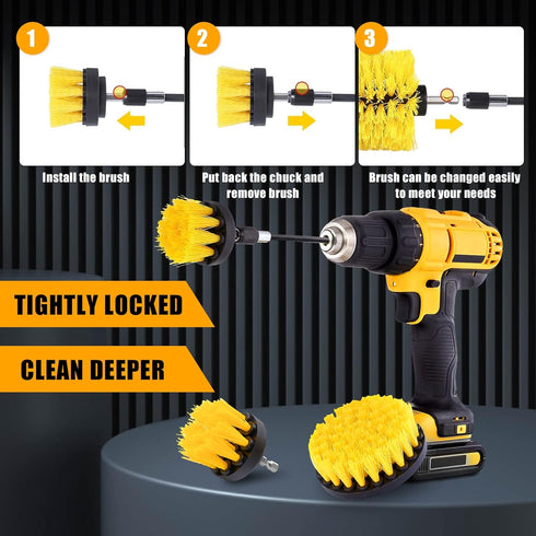 botzi 5 Pack Drill Brush Attachments Set, Power Scrubber Brush Cleaning Kit, All Purpose Drill Brush with Extend Attachment for Bathroom Surfaces,...