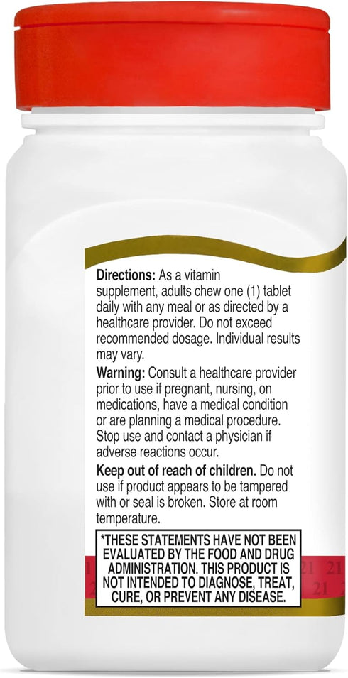 21st Century D3 400 IU Orange Chewable Tablets, Gluten free, 110 Count (Pack of 3)...