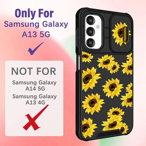 (2in1 for Samsung Galaxy A13 5G Case for Women Sunflower Cute Girls Phone Cover Floral Flower Girly Aesthetic Sun Flower Design with Camera Cover ...