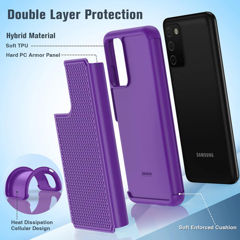 BNIUT for Samsung Galaxy A03s Case Shockproof: Dual Layer Protective Heavy Duty Cell Phone Cover Rugged with Non Slip Textured Back - Military Pro...