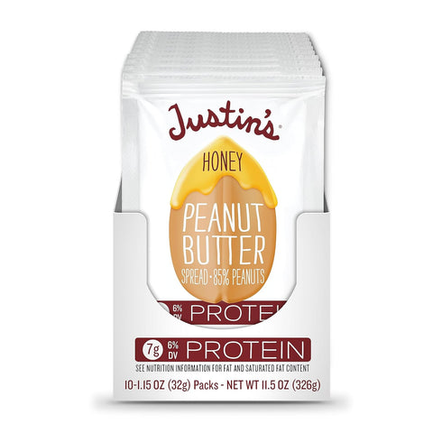 Justin's Honey Peanut Butter Squeeze Packs, Gluten-free, Non-GMO, Responsibly Sourced, Pack of 10 (1.15oz each)...