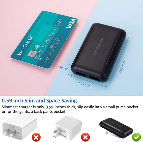 Slim Flat USB Wall Charger,Pofesun 3A/5V Dual Port 15W Wall Charger Adapter, USB Charger Block with Foldable Plug, Charging Box Brick, Cube for iP...