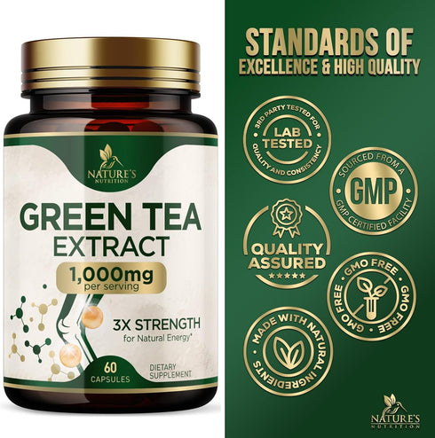 Green Tea Extract Weight Loss Pills 1000mg 98% Standardized EGCG - 3X Strength for Natural Energy - Supports Heart Antioxidant Health with Polyphe...