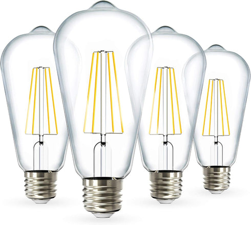 Sunco Lighting 4 Pack 60W Vintage LED Edison Bulbs Equivalent 8.5W CRI92 800 Lumens, Dimmable ST64 Filament 3000K Warm White E26 Medium Base Light...
