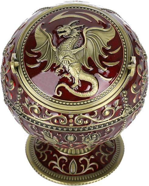 Windproof Ashtray with Flip Lid, Global Shaped Dragon Pattern Zinc Alloy Smoking Ash Tray for Home Office Crafts Decoration...