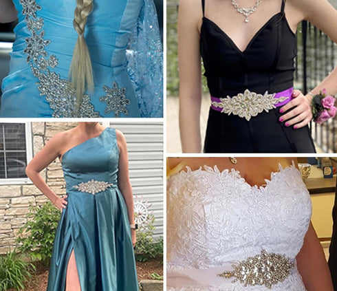DUOBAO Crystal Rhinestone Applique Silver Wedding Sash Bridal Belts Pearl Appliques Handmade Rhinestones Belt With two 300cm Ribbons for Prom Brid...