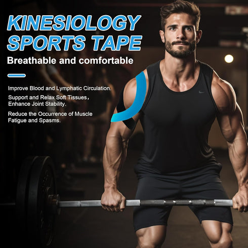 Precut Kinesiology Tape (3 Rolls pack), Elastic Sports Tape for Pain Relief, Muscle Support, Recovery and Physio Therapy, Breathable, Waterproof (...