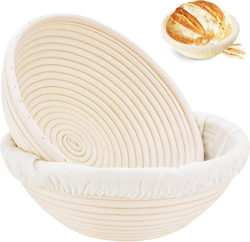 Banneton Bread Proofing Basket, Banneton Basket Set of 2, 9 inch Sourdough Proofing Basket Round Proofing Bowls Handmade Rattan Baskets and Liners...