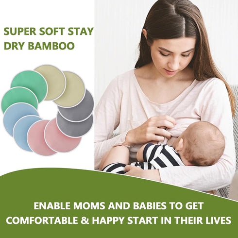 Organic Nursing Pads 12 Pack, Washable Viscose Derived from Bamboo Breastfeeding Pads, Reusable Breast Pads for Breastfeeding, Nipple Pads for Bre...