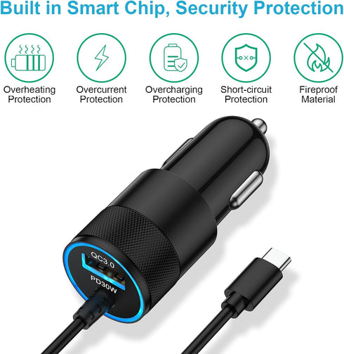 30W USB C Fast Car Charger for Samsung Galaxy Z Fold 6 Flip 6 S24 S23 S22 S21 S20+ S10e Ultra FE Plus 5G, Note 20 10, A55 A35 A25 A15 A14 A30 A05s...