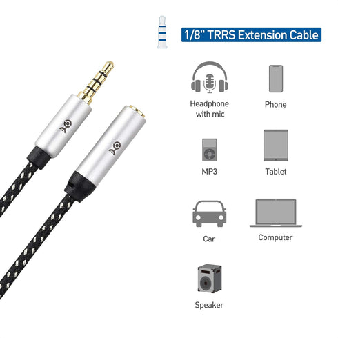 Cable Matters 2-Pack Headset Extension Cable 6 ft (3.5mm Extension Cable/TRRS Extension Cable, Gaming Headset Extension Cable) with Mic Support in...