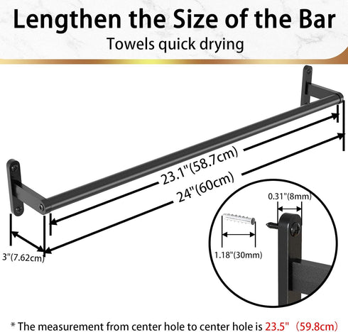 24 Inch Matte Black Towel Bar for Bathroom, Towel Racks for Bathroom Wall Stainless Steel, Heavy Duty Bathroom Towel Rod Wall Single Towel Bar...