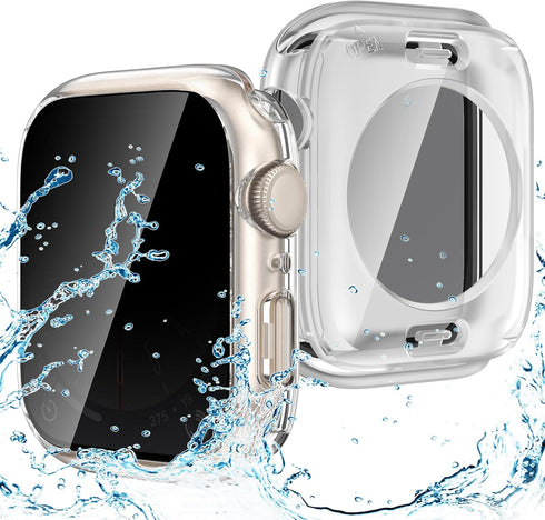 Goton 2 in 1 Privacy Waterproof Apple Watch Case for Series 9 8 7 Screen Protector 45mm, Front Anti Spy Tempered Glass Face Cover + Back Bumper fo...