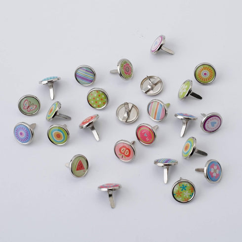 (100 Pieces) Metal Cute Decorative Brads (12mm) – Mixed Mini Small Round Head Brass Paper Fasteners with Split Pins for Scrapbooking, DIY Crafts, ...