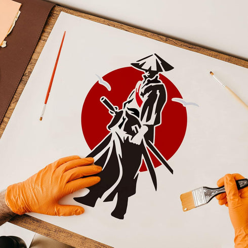 FINGERINSPIRE Chinese Swordsman Stencil Samurai Stencil 29.7x21cm China Heroes Drawing Stencil Reusable China Ancient Knight Stencil Paladin Warri...