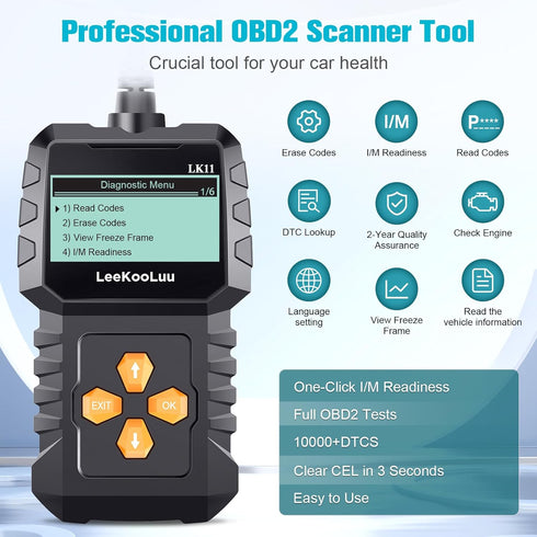 OBD2 Scanner Ease Setup Plug-Play: Clear Reset Engine Error Code Professional Code Reader Diagnostic Scan Tools with Freeze Frame/I/M Readiness fo...