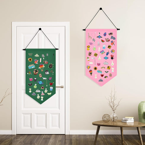 Kunyeah Wall Hanging Brooch Organizer Storage Case Colorful Canvas Pin Board Stand Enamel Pin Badge Hanging Holder Display Banner Earrings Collect...