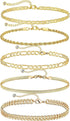 Gold Ankle Bracelets for Women,14K Gold Anklets for Women Waterproof Cuban Link Figaro Chain Gold Anklet for Women Summer Beach Anklets Set Layere...