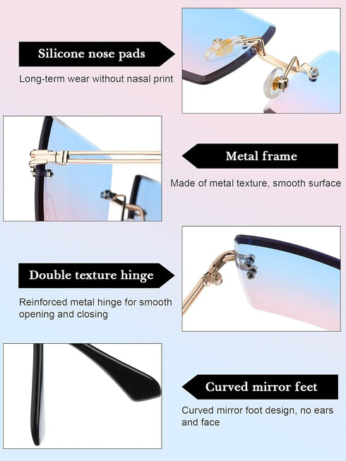 Weewooday 6 Pairs Rimless Rectangle Sunglasses Chic Frameless Square Glasses Candy Color Unisex Glasses Eyewear for Women Men...