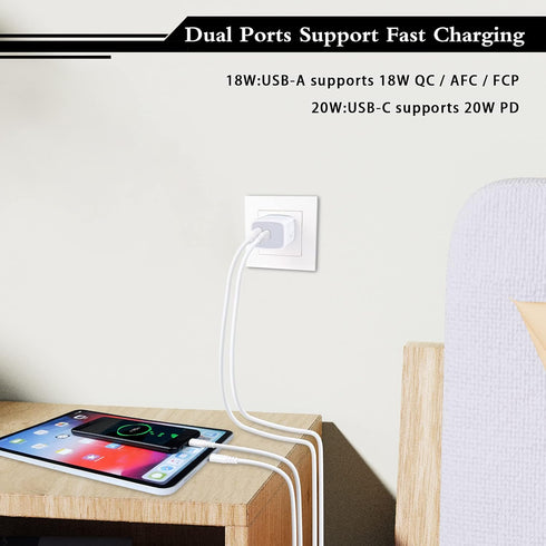 USB C Power Adapter,3Pack 20W 2 Port PD&QC 3.0 Type C Fast Charging Block Wall Charger Compatible for iPhone 16e 16 15 14 13 12 11 Pro Max,SE,iPad...