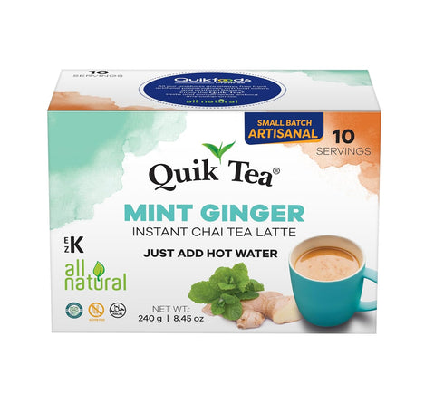 QuikTea Mint Ginger Chai Tea Latte – 10 Count, Bold Mint Ginger Flavor, Naturally Caffeine-Light, no preservatives, No Sugar Added – Just Add Hot ...