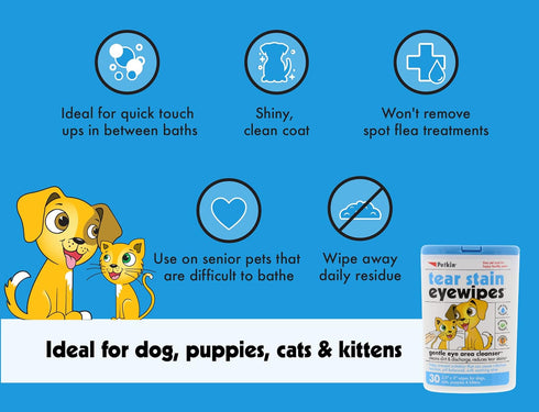 Petkin Pet Eye Wipes, 30 Moist Wipes - Gentle Eye Cleaning Wipes Remove Dirt, Discharge, & Tear Stains - Super Convenient Pet Wipes for Dogs, Cats...