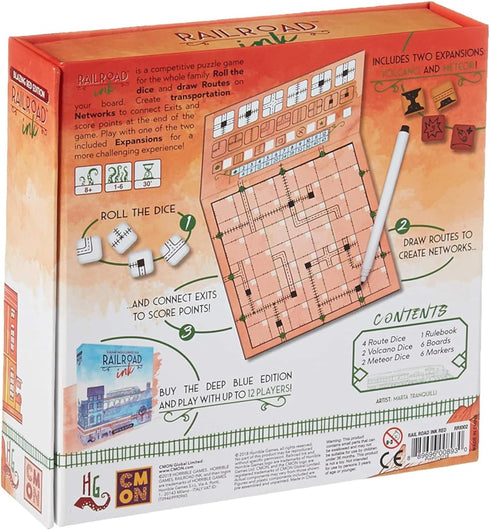 Railroad Ink: Blazing Red Edition - Roll Dice and Draw Railways and Routes, 7 Rounds to Expand Your Rail Map - Expansion Dice Included, Plays with...