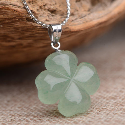 St. Patrick's Day Four Leaf Clover Pendant Necklace Green Aventurine Gemstone Pendant Necklace 18"...