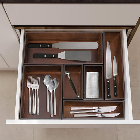 Bamboo Drawer Organizer - Kitchen Utensil Organizer Silverware Tray Cutlery Holder?Office Desk Supplies and Accessories,8.9 * 5.9 * 2.6,Nut-brown...