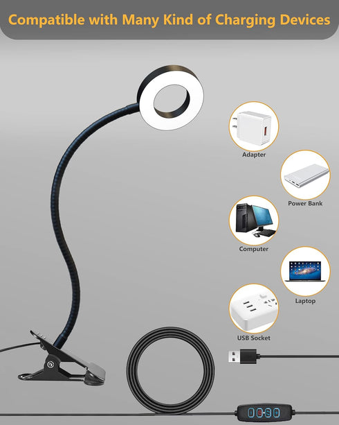 Clip on Desk Lamp with Clamp for Reading Home Office, 360° Ajustable Clip Light for Bed Headboard, Bedside or Desk with 10 Dimmable Brightness 3 E...