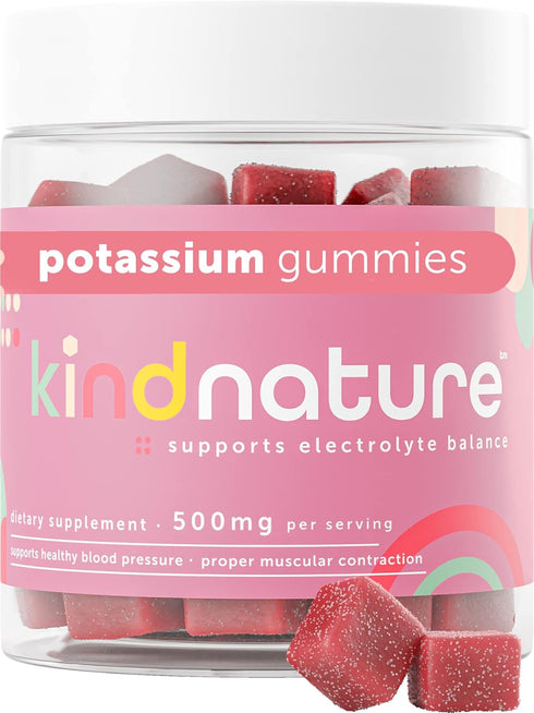 Kind Nature High Potassium Supplement 500mg - Chewable Gummies for Adults & Kids - Pure Potassium Bicarbonate Mineral Supplement - Vegan, Gluten F...