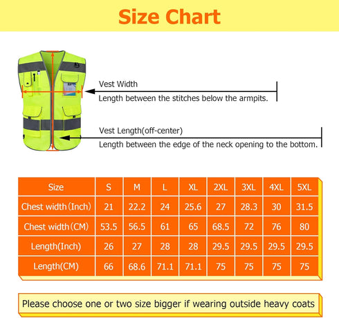 TCCFCCT High Visibility Vest 9 Pockets Hi Vis Reflective Safety Vest for Men Women, Construction Vest with Reflective Strips, Meets ANSI/ISEA Stan...