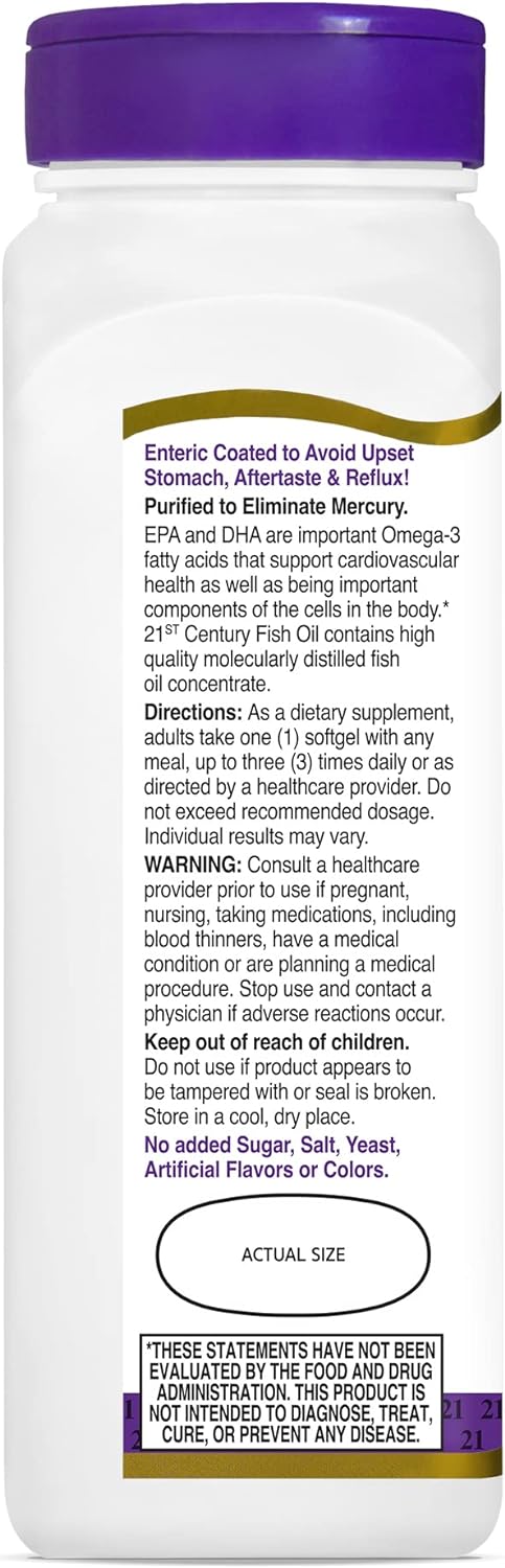 21st Century Fish Oil 1200 mg Enteric Coated Softgels, 90 Count...