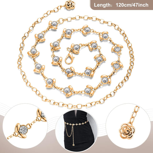 2 Pieces Rhinestone Belt for Women Shiny Crystal O-Ring Waist Belts for Dress Diamond Chain Belt for Ladies Dress Gift...
