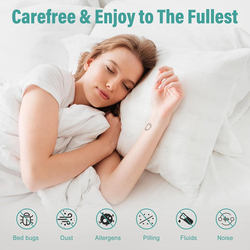 Zippered Pillow Protectors Cover Cases Set of 2 Standard Size 21x27 inch, Soft Terry Cotton Zip Covers with Allergy-Free Sleep for Dorm...