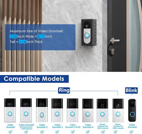 KIMILAR 2024 Upgrade No Drill Adhesive Video Doorbell Mount Compatible with Ring/Blink Wireless Video Doorbell, Anti-theft Mounting Bracket Access...