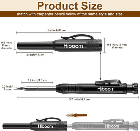 Hiboom 2 Pack Solid Carpenter Pencils with Pencil Cap and 18 Refills, Long Nose Deep Hole Mechanical Pencil Marker, Scribe Tool with Built-in Shar...