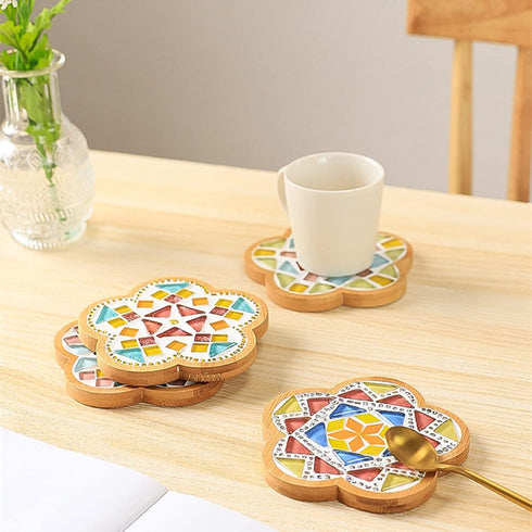 4PCS Mosaic Bamboo Coasters for Crafts, Blank Base Trays, Drinking Cup Coaster, Plant Coaster, Art Plate,DIY Mosaic Supplies (Rectangle)...